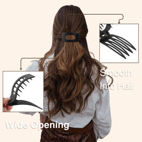 Drealoe clip holding half-up hairstyle, demonstrating comfortable all-day wear