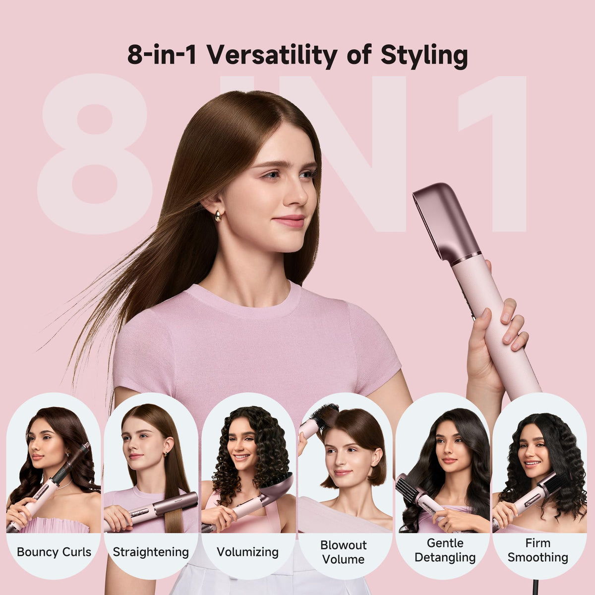 DREAME AirStyle Era laid out with all eight attachments, showing versatile styling options