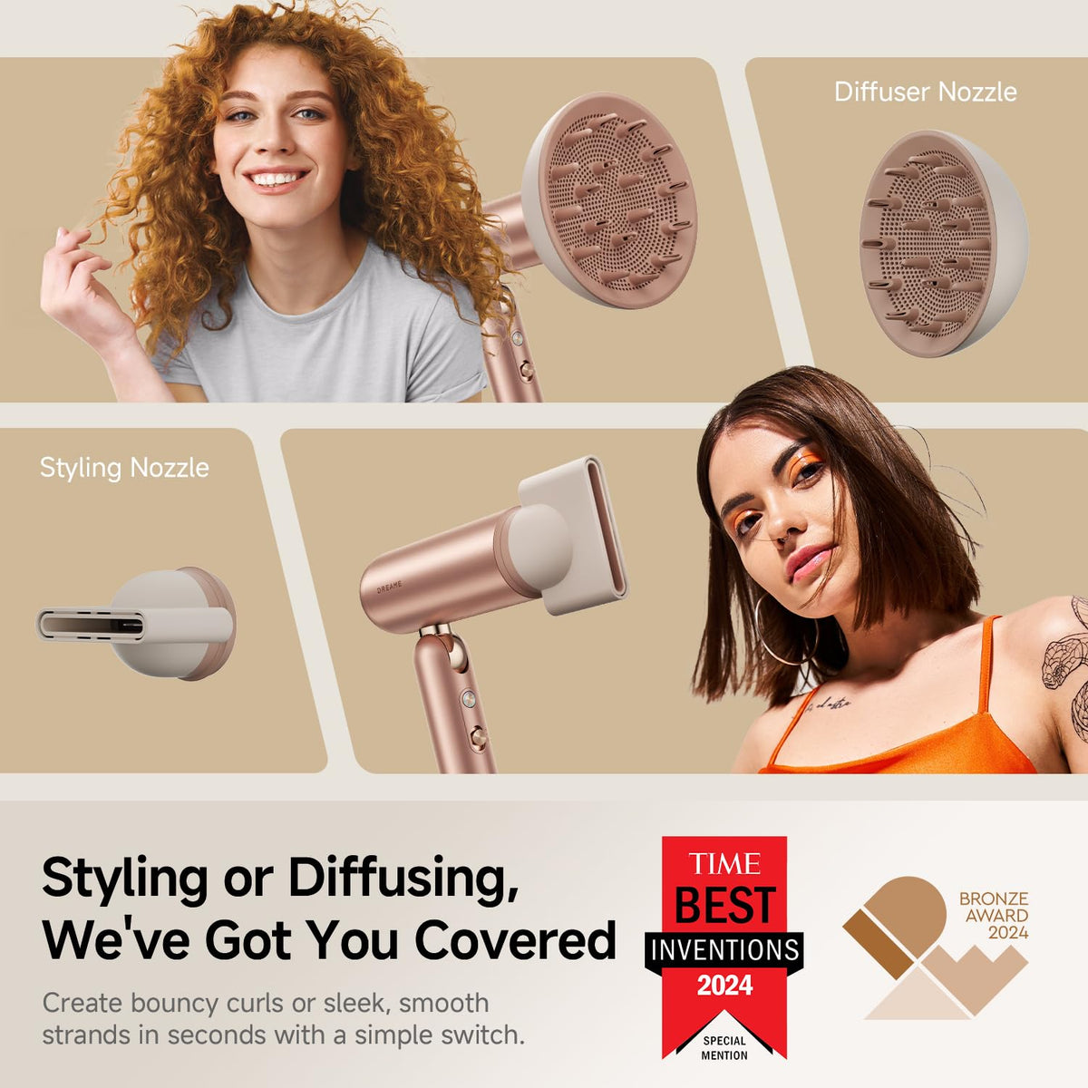 DREAME Pocket Pro diffuser in use adding volume and curl definition
