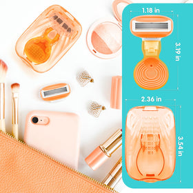 DreamGenius razor inside toiletry pouch illustrating travel convenience and protection