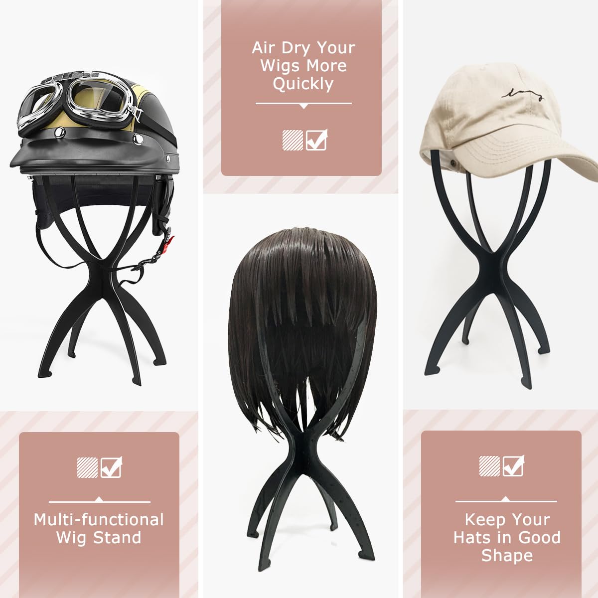 Dreamlover collapsed wig stand packed flat for travel for easy portability benefit