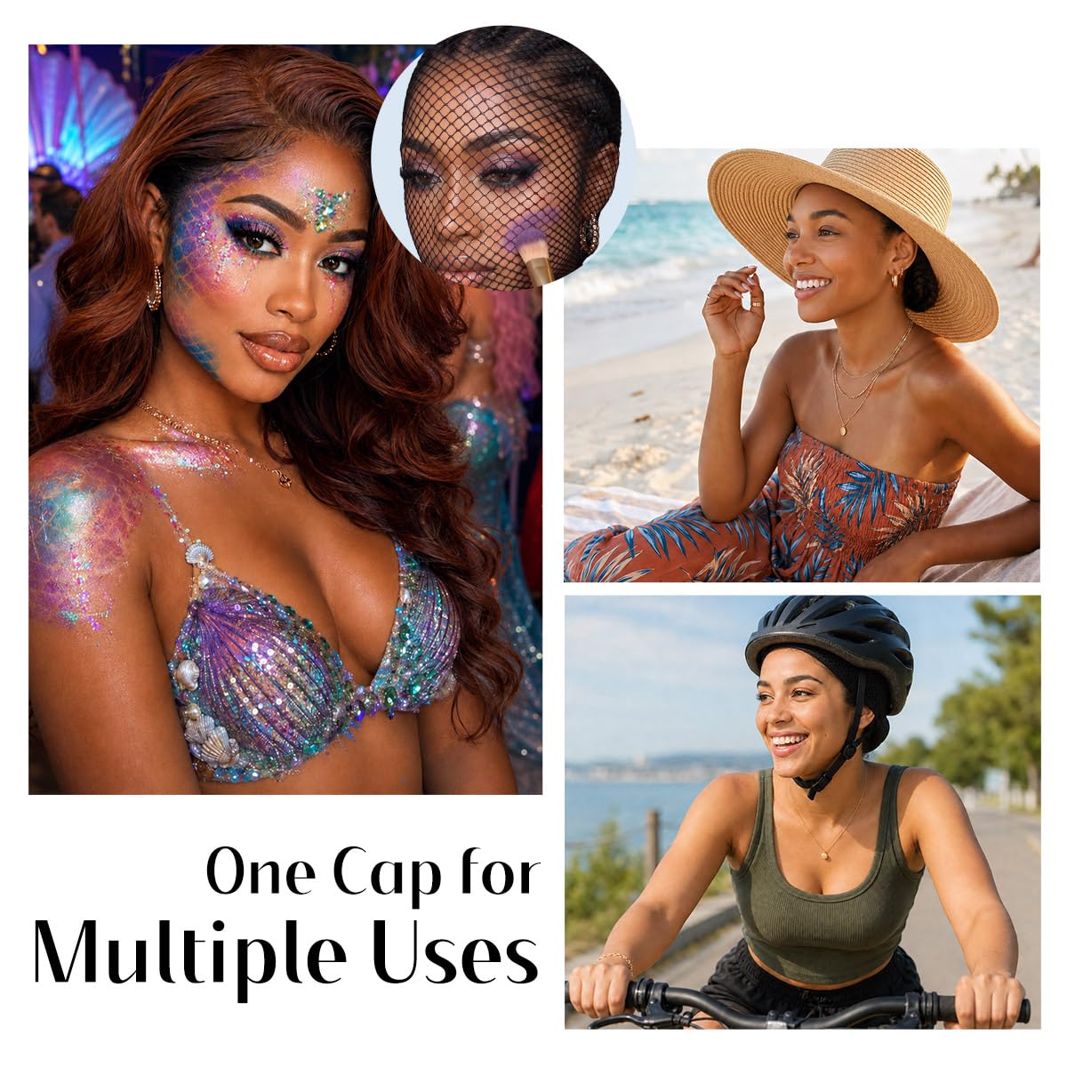 Dreamlover compressing long hair into cap to reduce bulk and protect curls