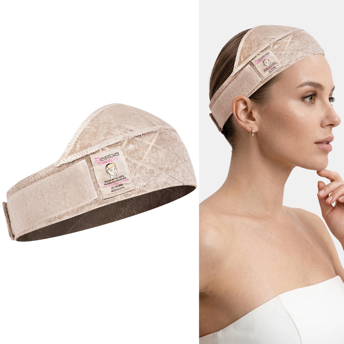 Dreamlover front view of nude wide wig grip band showing clean design and fit