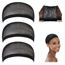 Dreamlover front pack view showing three black mesh wig caps and easy storage benefit