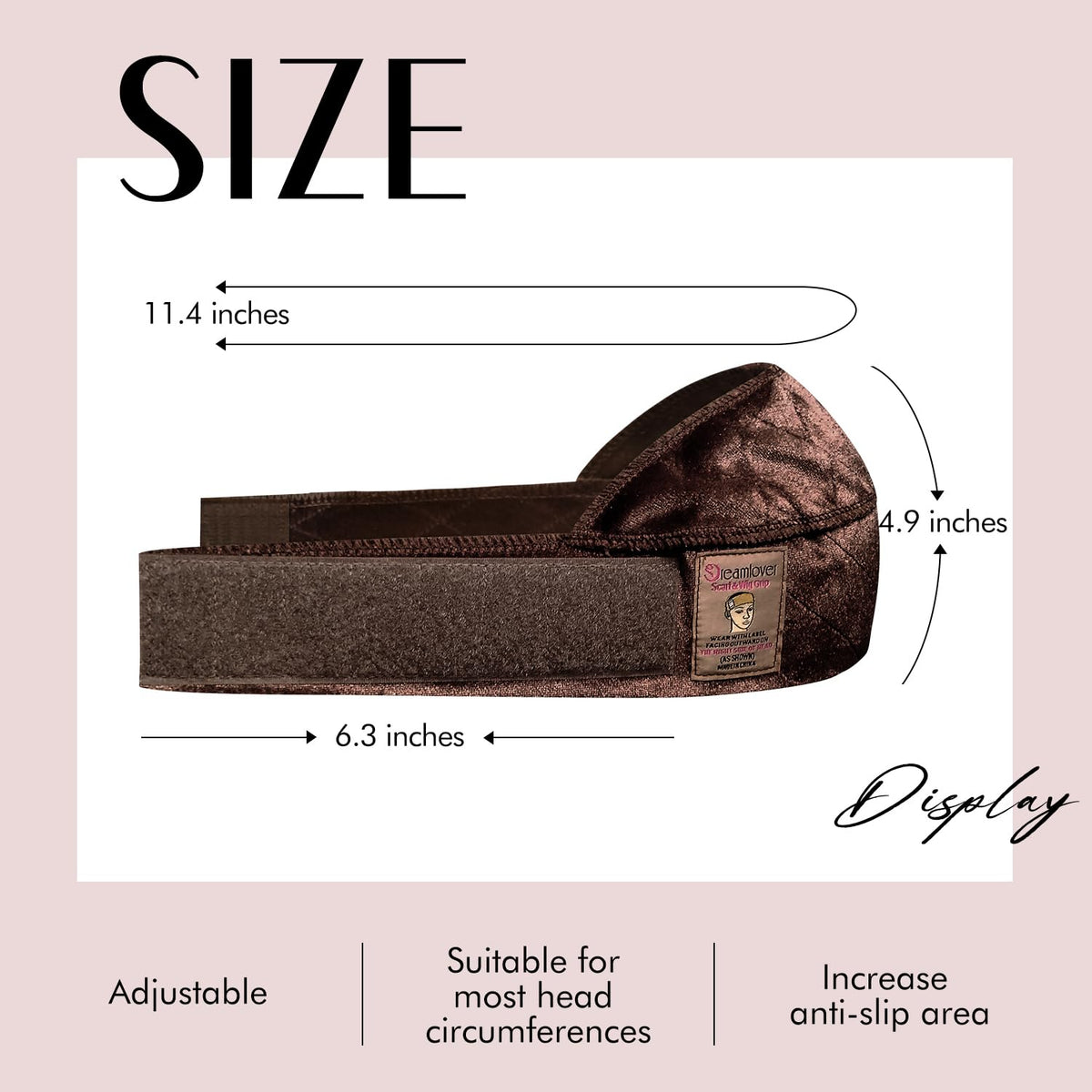 Dreamlover detail of lengthened hook-and-loop fastener emphasizing adjustable fit benefit