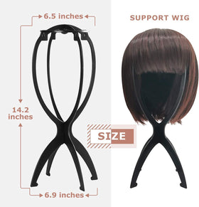 Dreamlover wig mounted on holder in studio for organized styling benefit