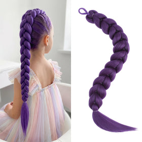 DRENVAC front view of purple braided ponytail shows bold color and ready-to-wear benefit