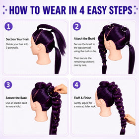 DRENVAC model wearing purple braid in cosplay shows instant character transformation