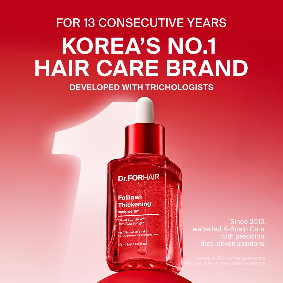 DR.FORHAIR serum dropper above palm showing lightweight texture and quick absorption