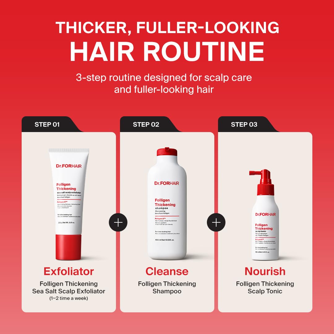 Dr.FORHAIR model applying tonic to scalp demonstrating easy use