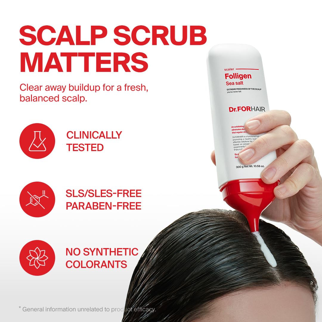 Dr.FORHAIR close-up of scrub texture displaying salt granules and creamy base for exfoliation benefit