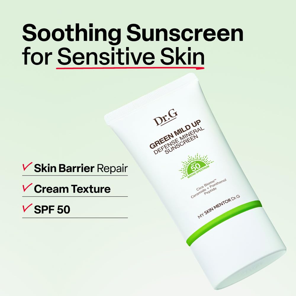 Dr. G sunscreen cream texture close-up demonstrating lightweight spread