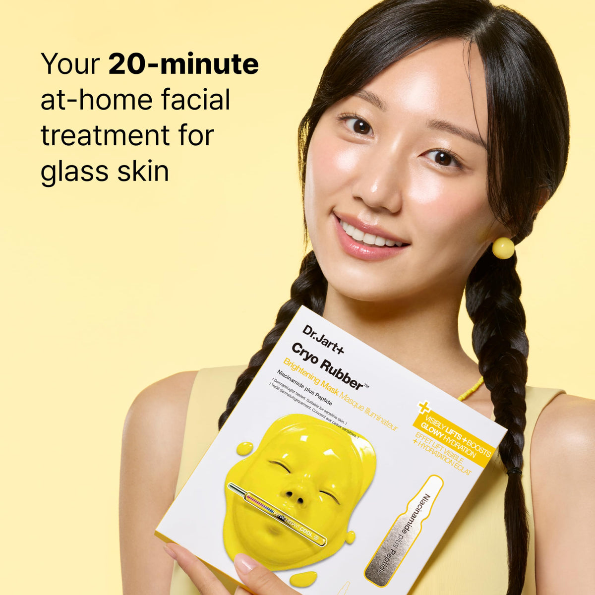 Dr.Jart+ before and after comparison illustrating brighter, glass skin effect