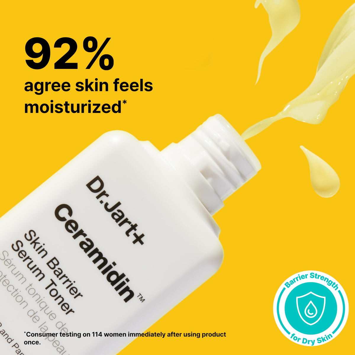 Dr.Jart+ label close-up highlighting ceramide ingredient and barrier support benefit