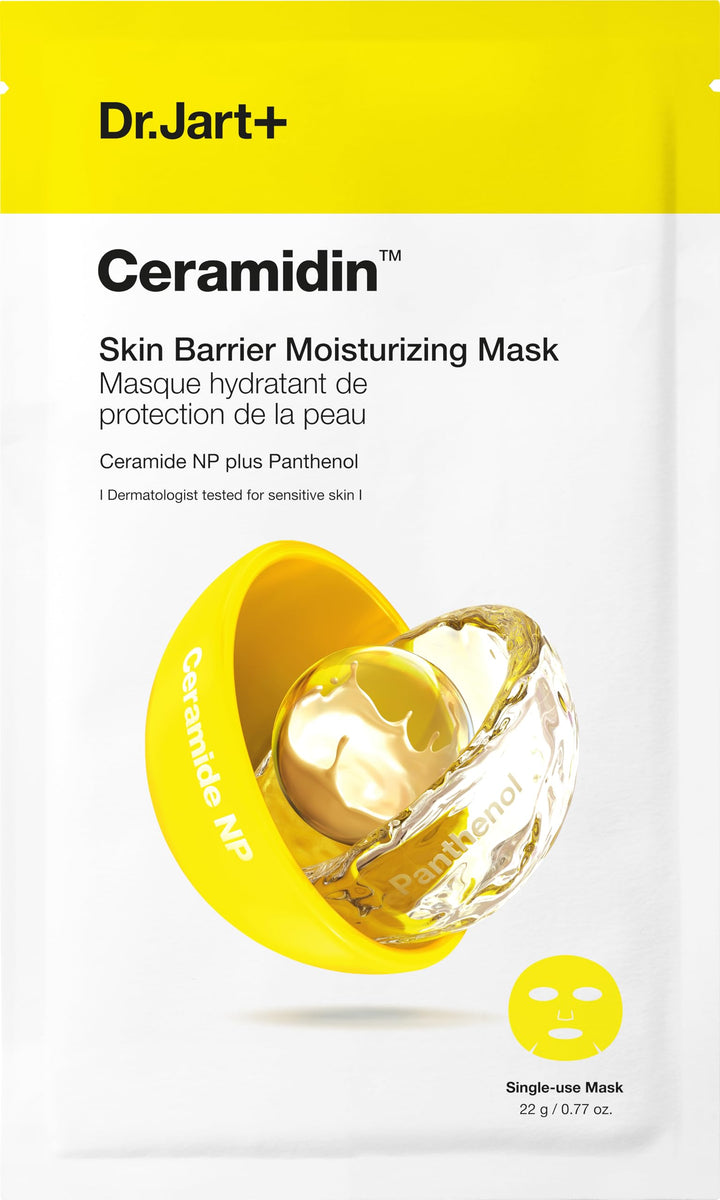 Dr.Jart+ front packaging showing mask sachet and calming design for quick hydration