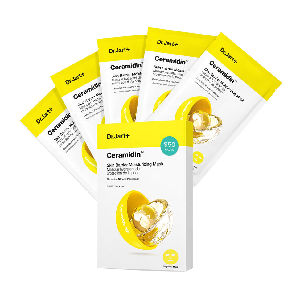 Dr.Jart+ front packaging showing five-mask value pack and product benefits