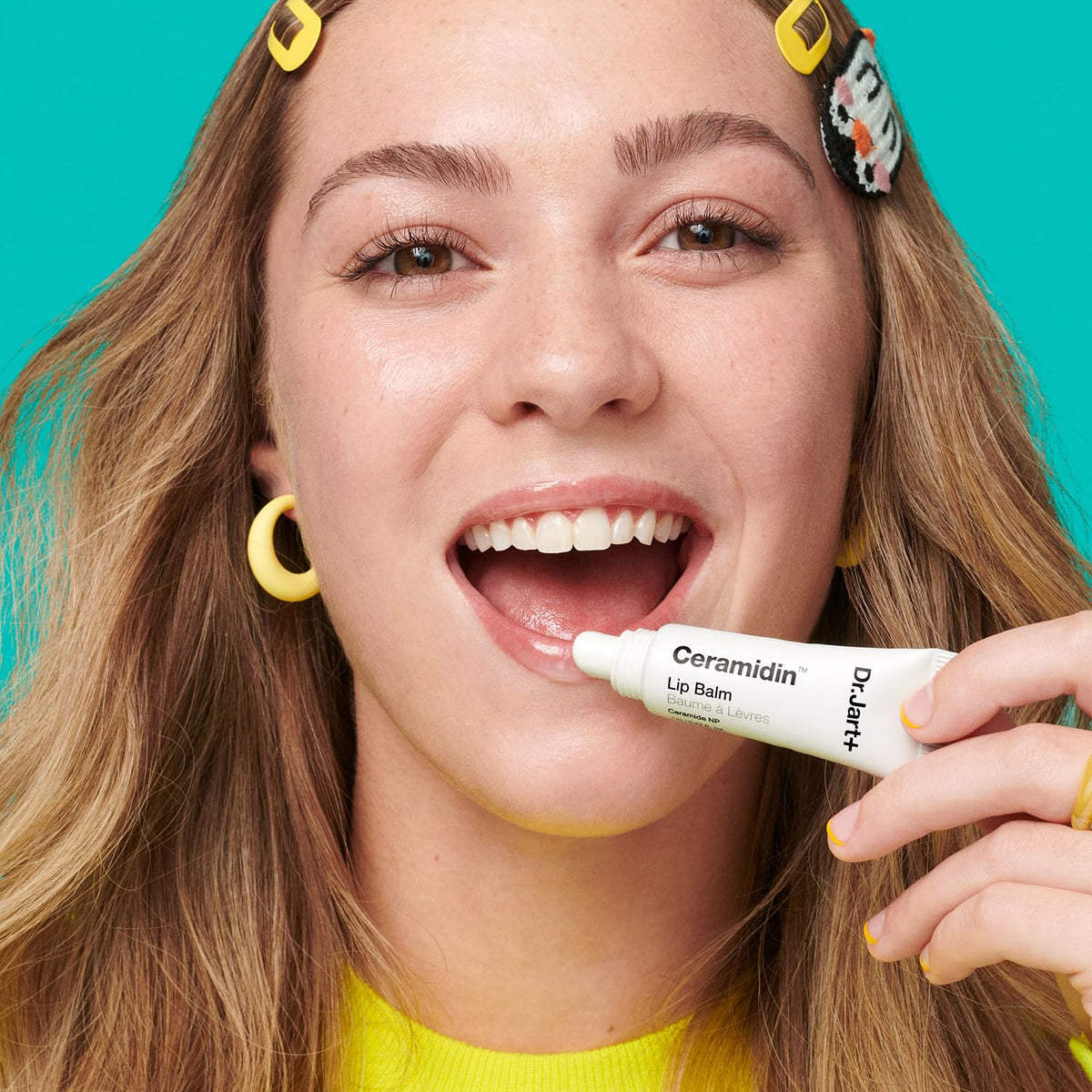 Dr.Jart+ Ceramidin jelly on lips lifestyle shot demonstrating semi-gloss finish and comfort