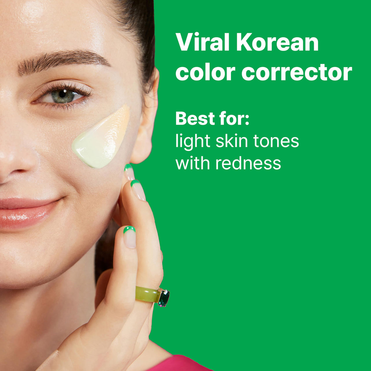 Dr.Jart+ Cicapair applied on hand showing green-to-beige transform and visible redness neutralizing