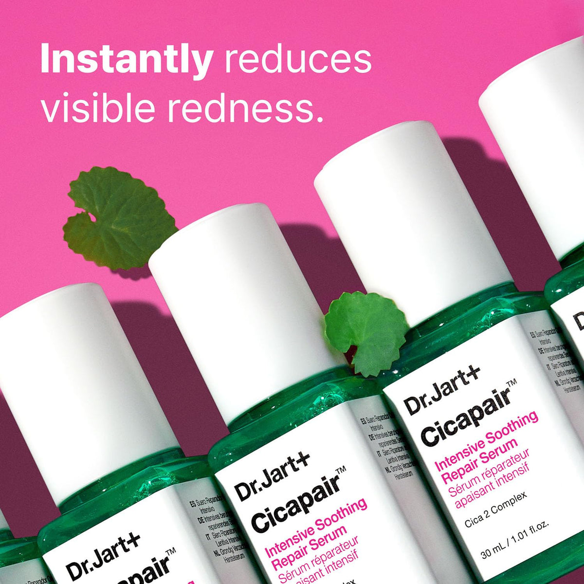 Dr.Jart+ applying serum to back of hand, demonstrates immediate calming effect