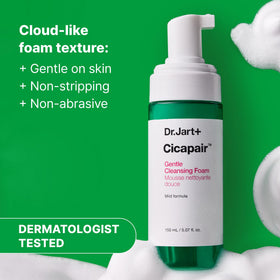 Dr.Jart+ foam being applied to damp face to show gentle makeup removal benefit