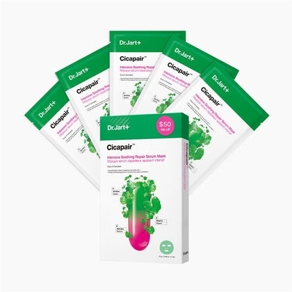 Dr.Jart+ Cicapair front packaging showing five mask sachets and calming benefit