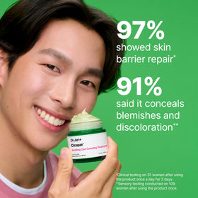 Dr.Jart+ Centella ingredient visual with plant close-up, soothing extract emphasizes calming benefit