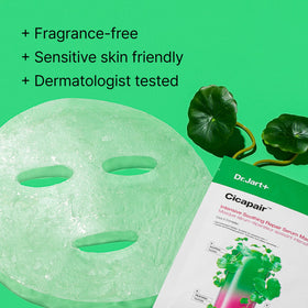 Dr.Jart+ Cicapair mask applied on model illustrating immediate cooling and redness reduction