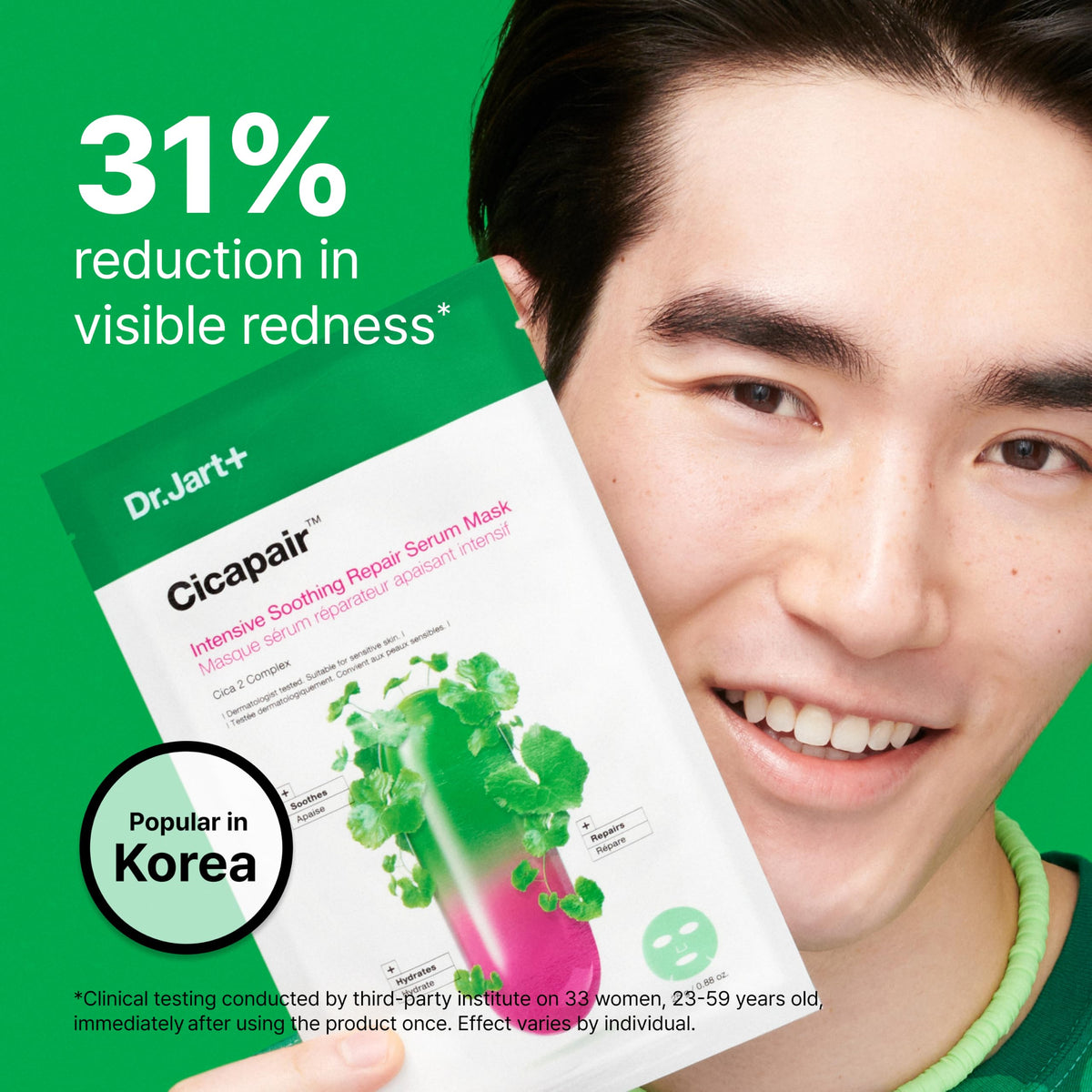 Dr.Jart+ Cicapair open cellulose mask on hand demonstrating easy application benefit