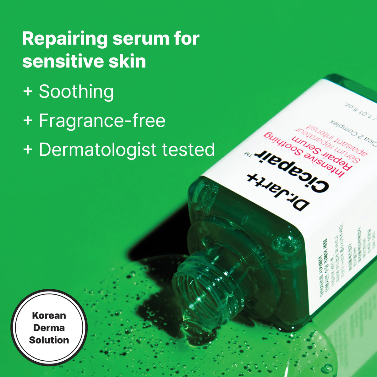 Dr.Jart+ serum texture close-up on fingertip, illustrates lightweight absorption