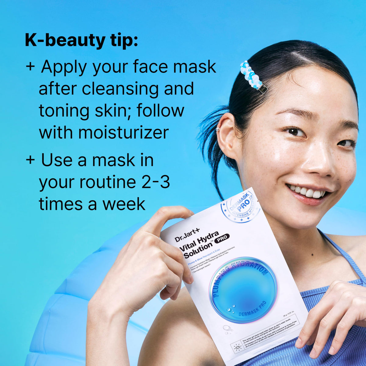 Dr.Jart+ masks packed in a travel pouch illustrating on-the-go hydration