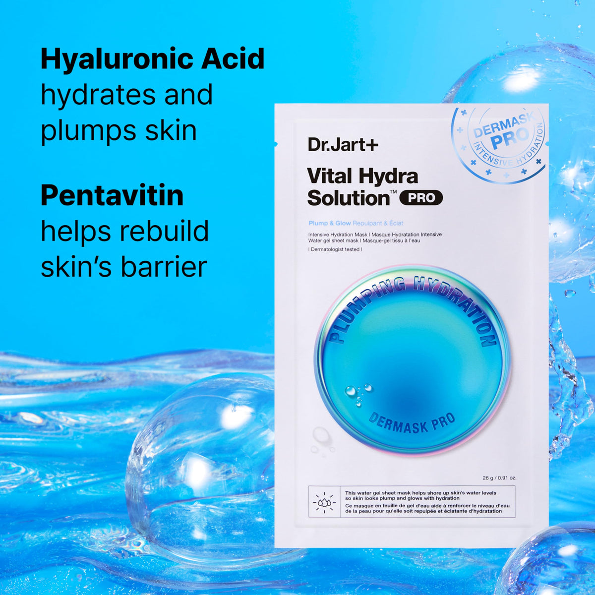 Dr.Jart+ mask held in hand showing size and single-use portability benefit