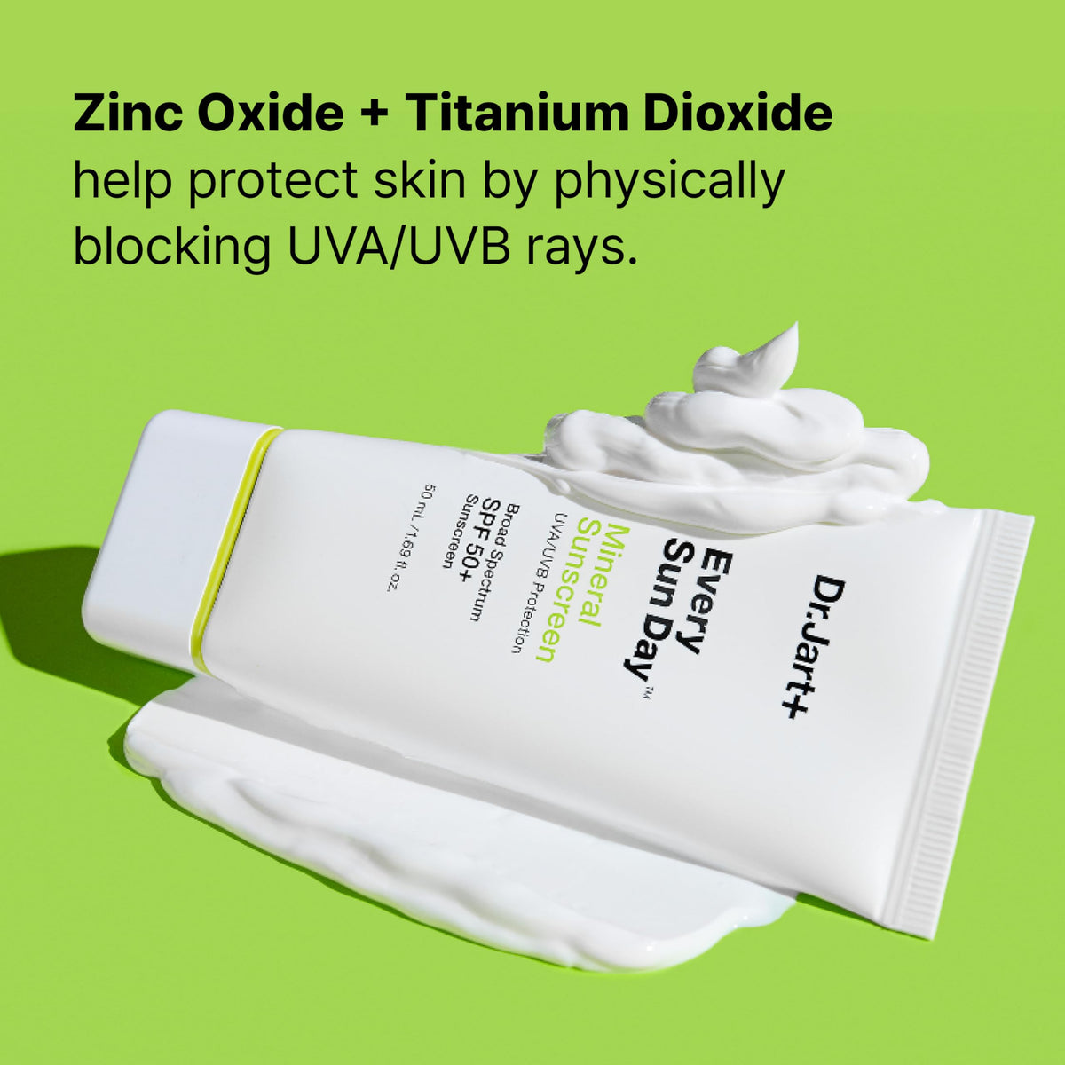 Dr.Jart+ ingredient label showing zinc oxide and titanium dioxide benefits