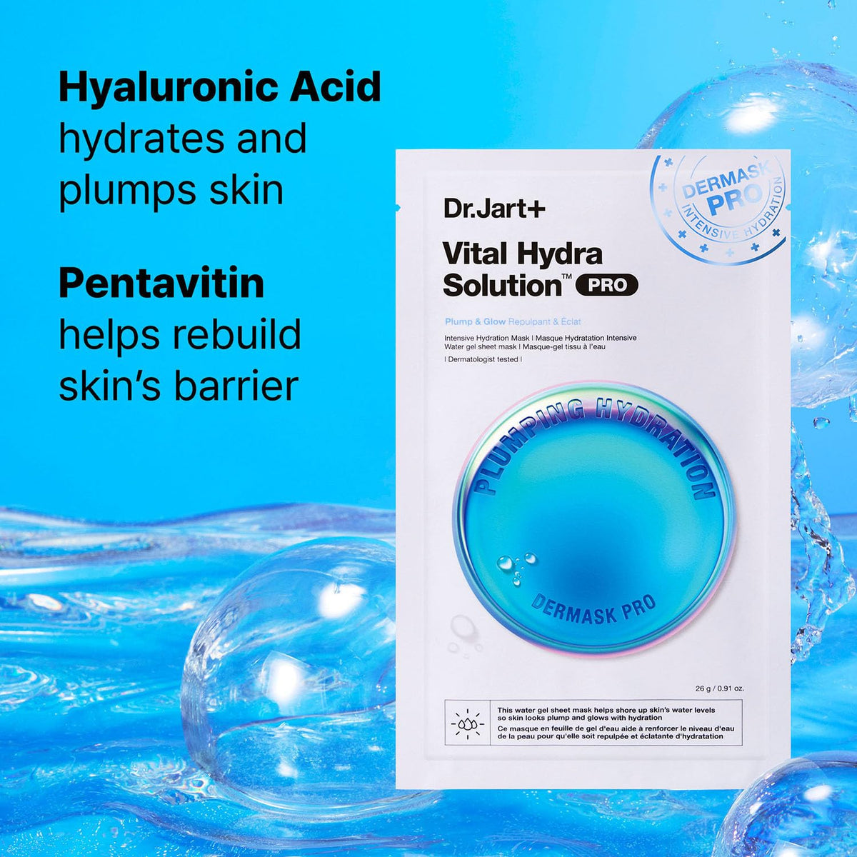 Dr.Jart+ mask in travel flatlay ready for on-the-go hydration