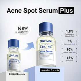 Dr.Leo bottle close-up label highlighting 1.8% salicylic acid and niacinamide benefits