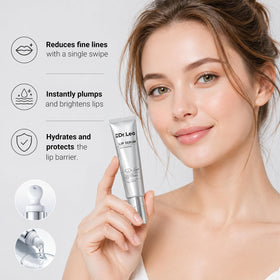 Dr.Leo lip serum applied on lips demonstrating instant plump and natural sheen