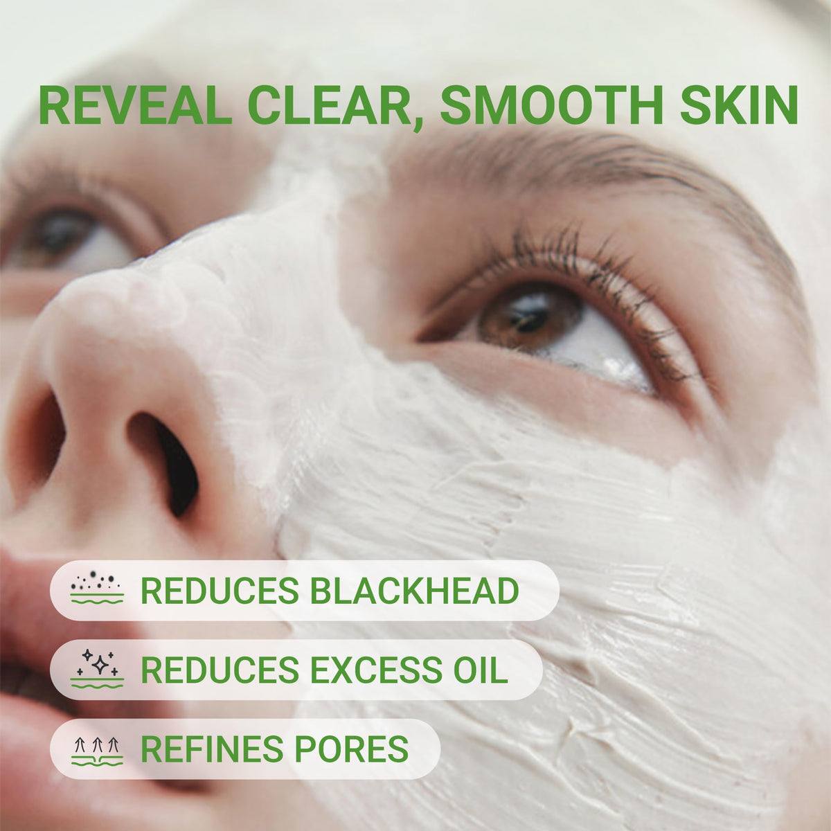 Dr.Leo mask applied on model demonstrating coverage and pore-cleansing benefit