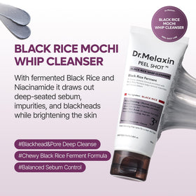 Dr.Melaxin close-up of black rice mochi texture, smooth application benefit