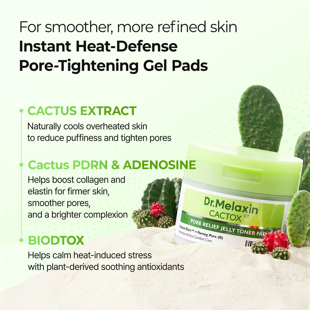 Dr.Melaxin pad being wiped on cheek to reduce puffiness and refine pores