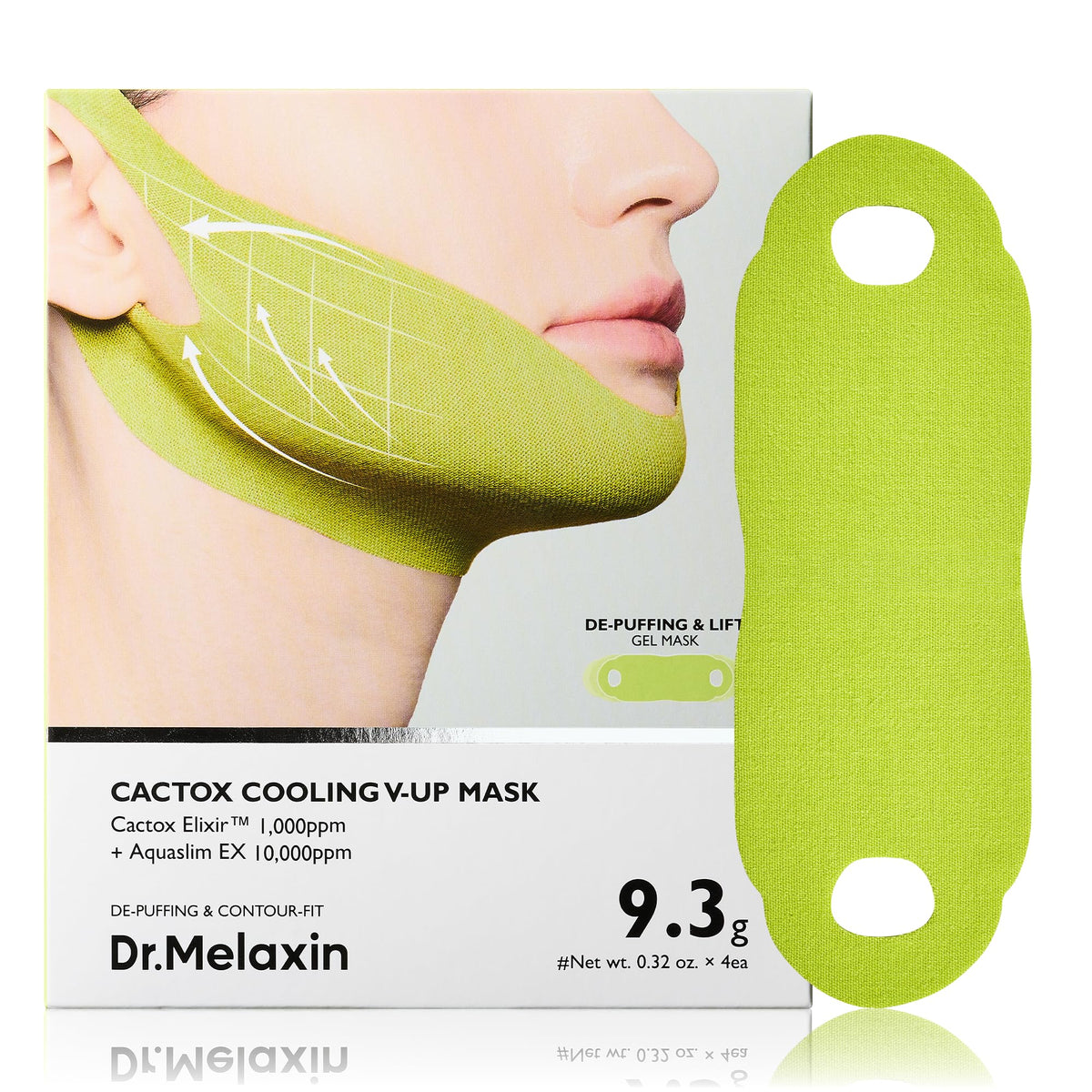 Dr.Melaxin front packaging showing product and benefits for visible jaw lift