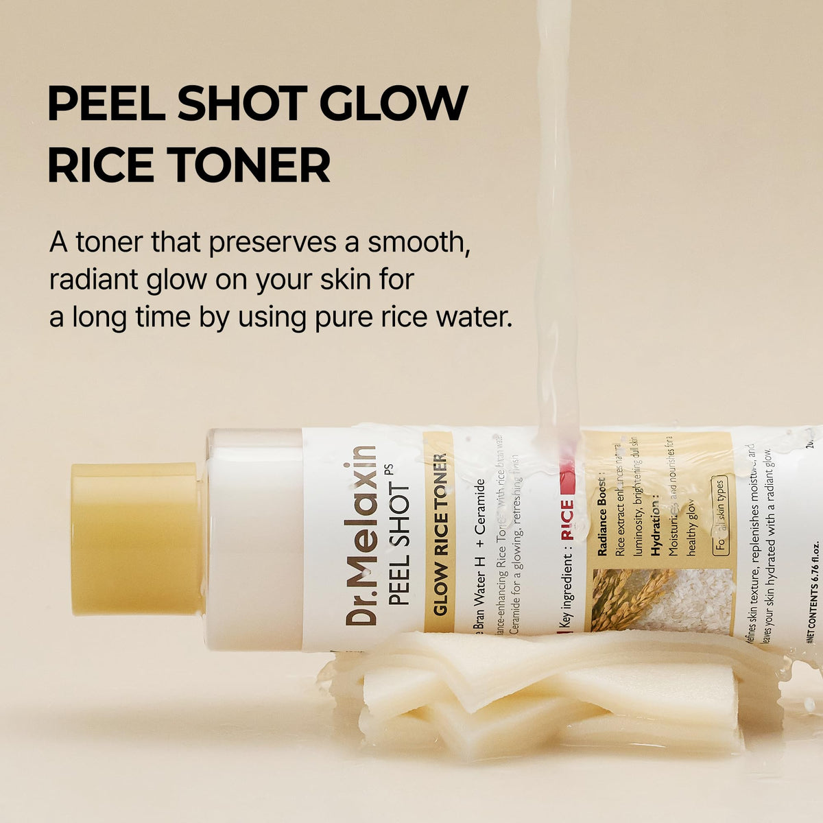 Dr.Melaxin toner texture magnified with droplets for lightweight hydration