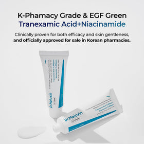 Dr.Melaxin cream being dispensed to show easy application and absorbency