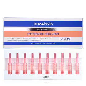 Dr.Melaxin front box and ampoules showing neat packaging and clinical appearance for targeted neck care