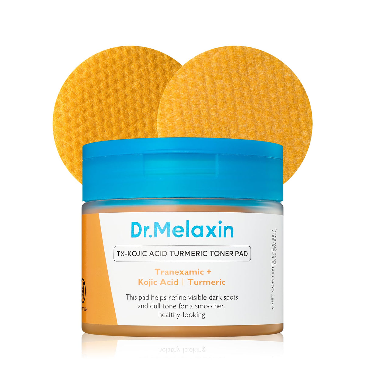 Dr.Melaxin front packaging of toner pads showing product benefits and count