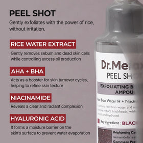 Dr.Melaxin rice bran water ingredient bottle emphasizing nourishment