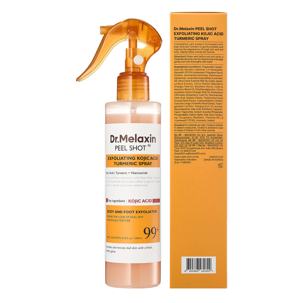 Dr.Melaxin ingredients display with turmeric and kojic acid for natural support