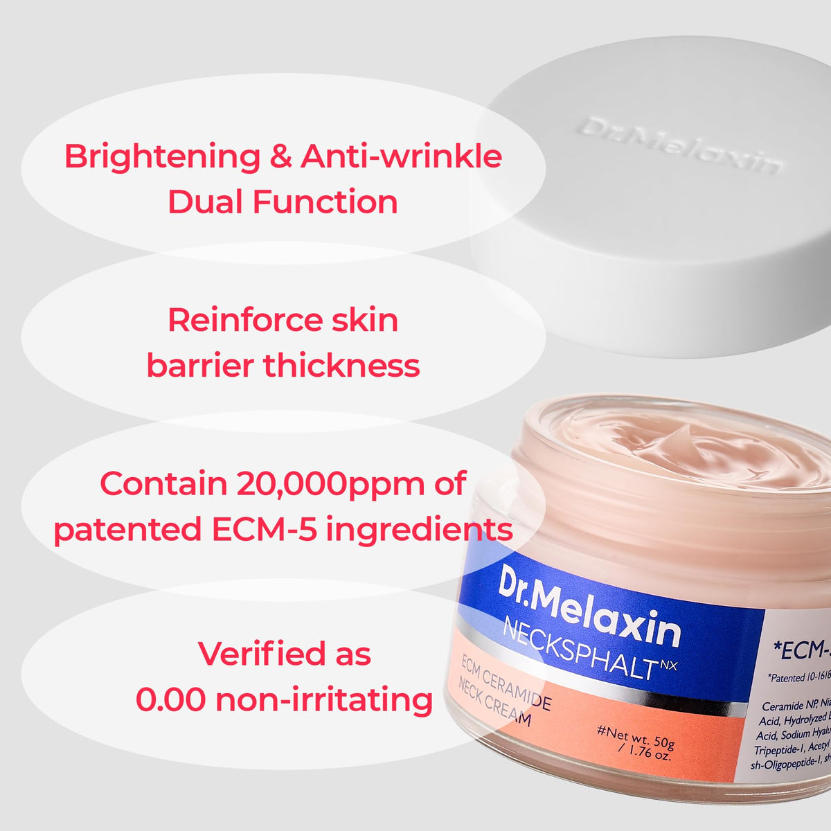 ECM-5 ingredient visual with Dr.Melaxin label showcasing concentrated actives