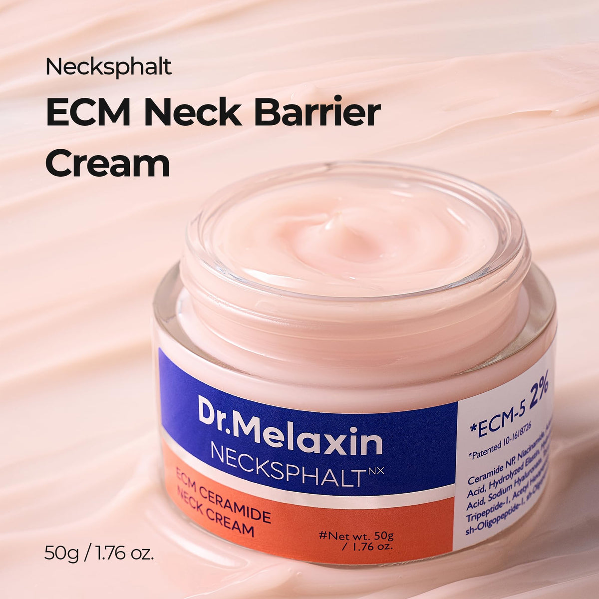 Dr.Melaxin cream texture close-up showing rich, fast-absorbing consistency