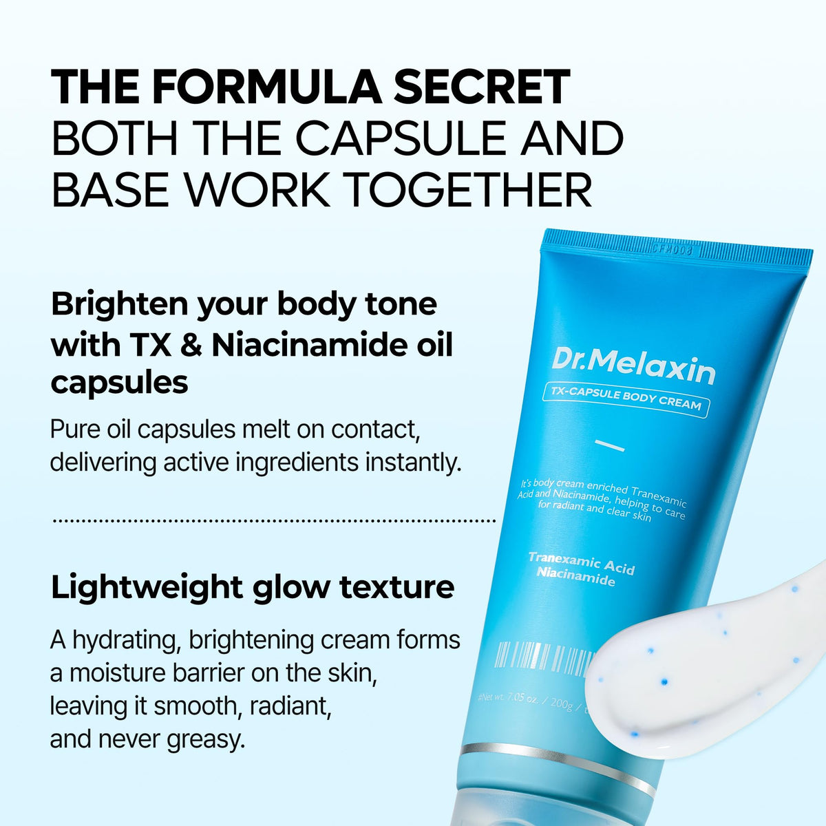 Dr.Melaxin tube beside ruler showing 200g scale and travel ease