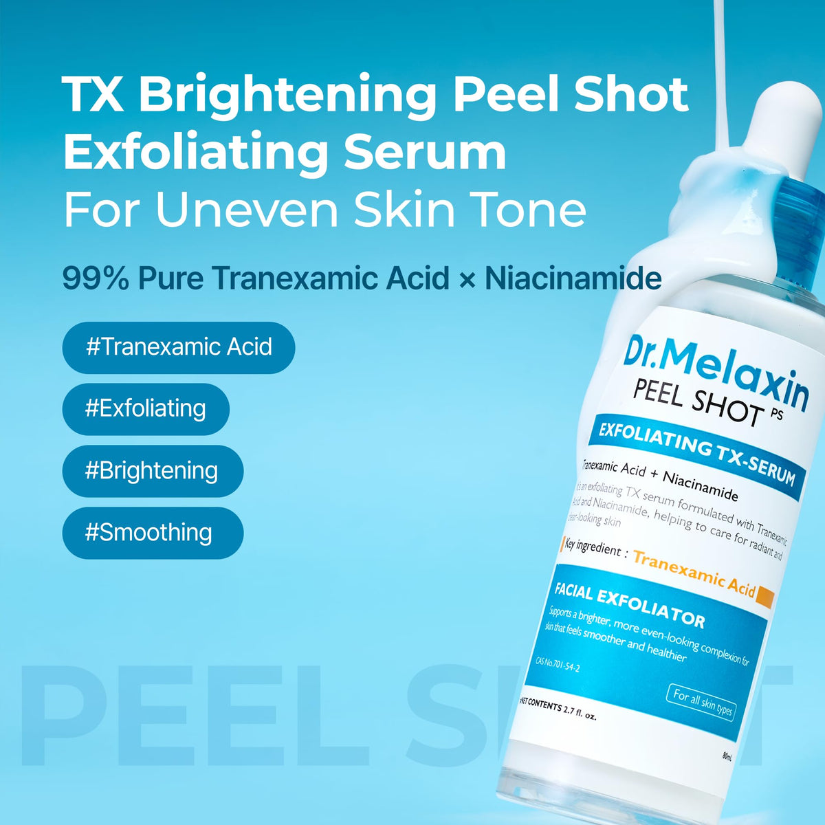 Dr.Melaxin serum drop texture illustrating lightweight absorption and glow
