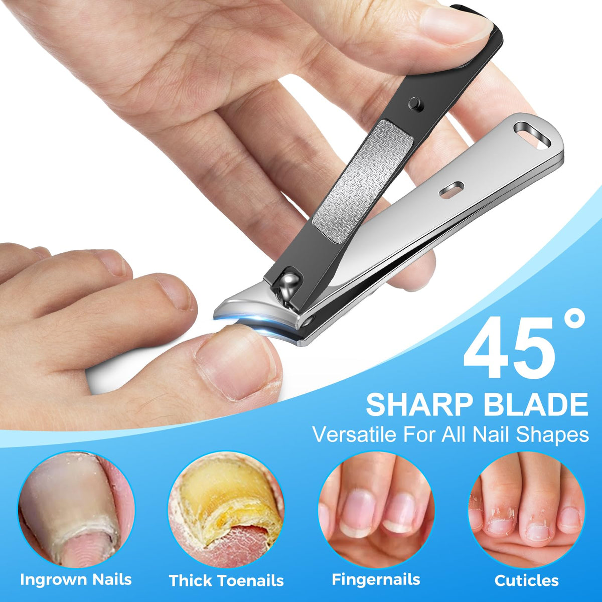 DRMODE 45-degree slanted clipper detail showing curved edge for precise ingrown trimming